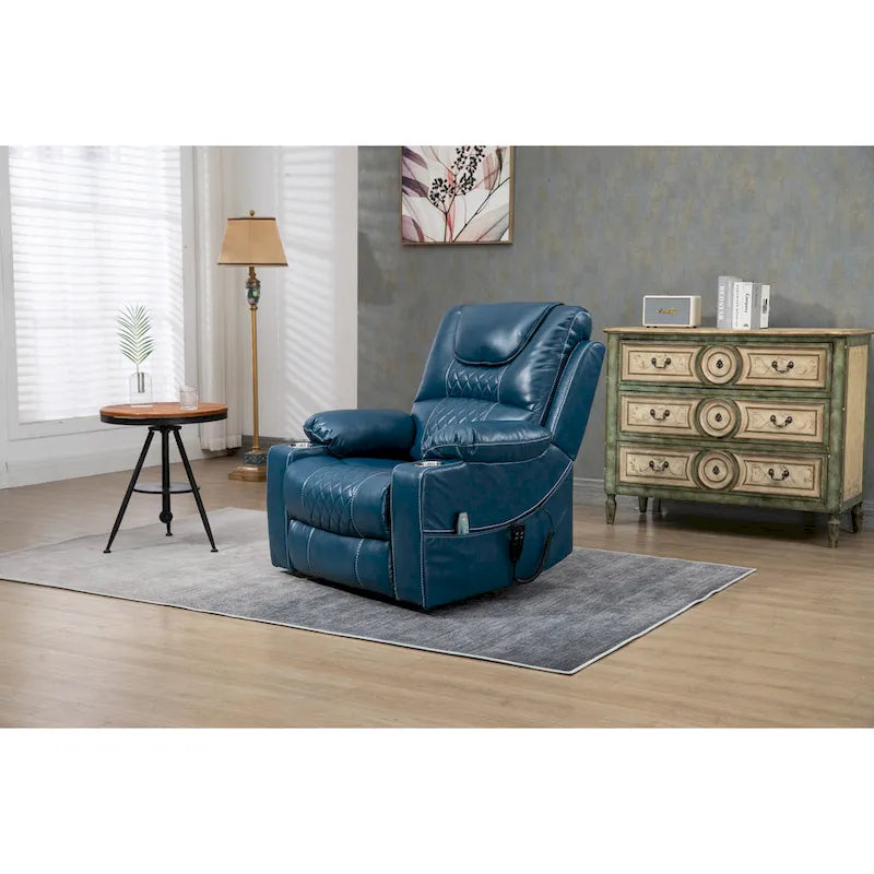 Fauteuil releveur inclinable surdimensionné avec massage, chauffage et position allongée à plat – Cuir PU