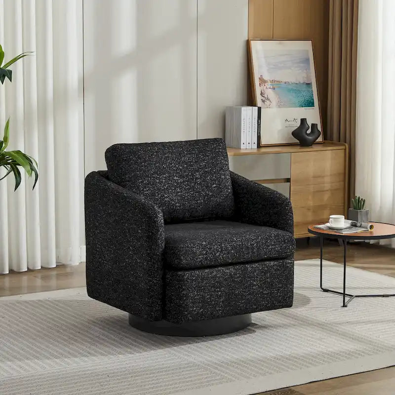 Fauteuil d'appoint pivotant à 360° – Revêtement chenille et bouclette avec coussin à ressorts