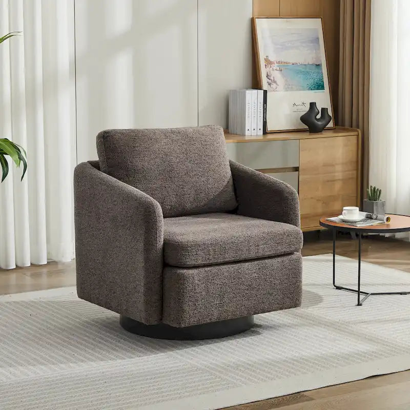 Fauteuil d'appoint pivotant à 360° – Revêtement chenille et bouclette avec coussin à ressorts
