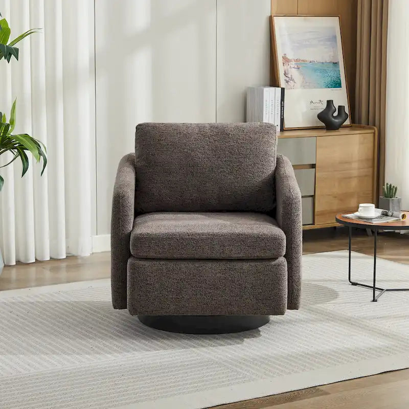 Fauteuil d'appoint pivotant à 360° – Revêtement chenille et bouclette avec coussin à ressorts