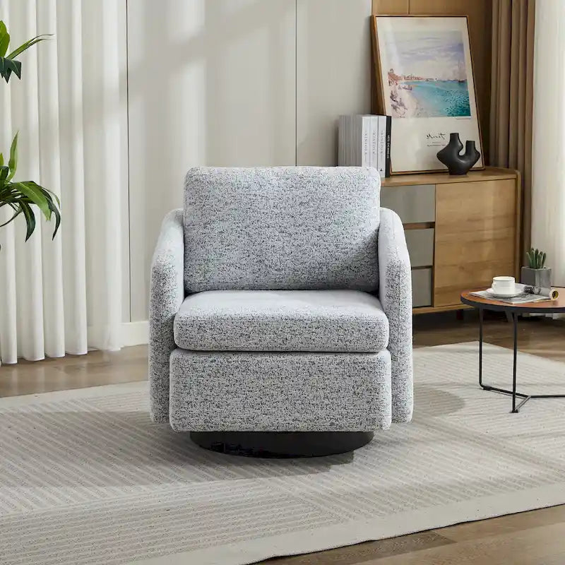 Fauteuil d'appoint pivotant à 360° – Revêtement chenille et bouclette avec coussin à ressorts