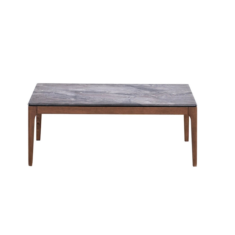 Table basse rectangulaire de 119 cm – Plateau en pierre grise et base en bois de noyer