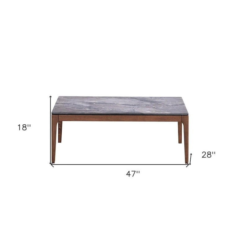 Table basse rectangulaire de 119 cm – Plateau en pierre grise et base en bois de noyer