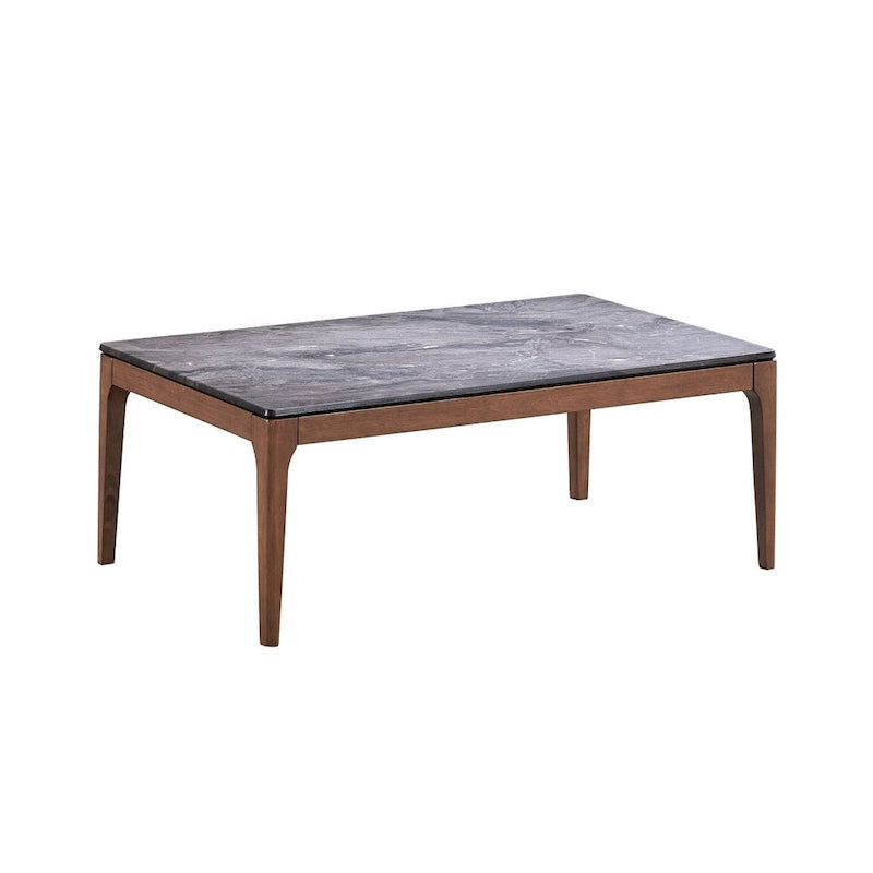 Table basse rectangulaire de 119 cm – Plateau en pierre grise et base en bois de noyer