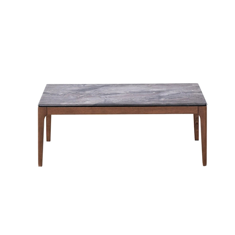 Table basse rectangulaire de 119 cm – Plateau en pierre grise et base en bois de noyer