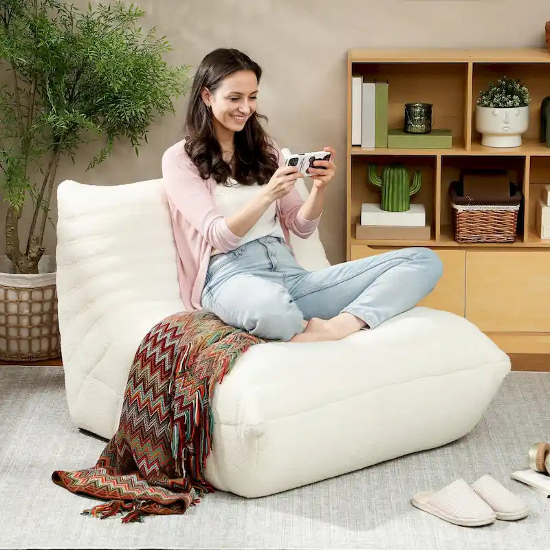 Fauteuil de sol surdimensionné – Polaire Teddy avec capitonnage en canaux et mousse haute densité