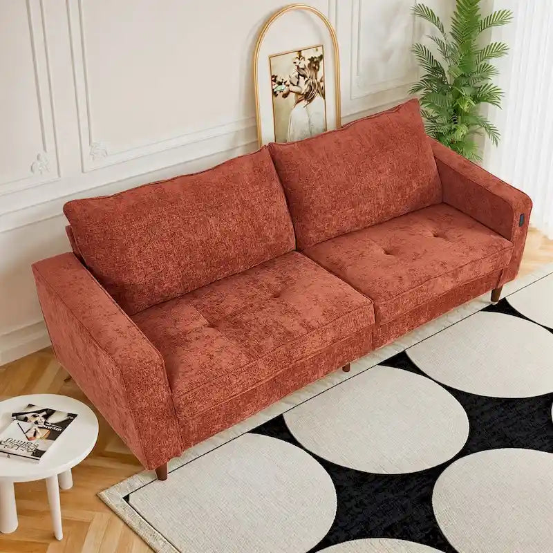 Causeuse en chenille de 82 pouces avec ports USB – Accoudoirs carrés, cadre en bois massif