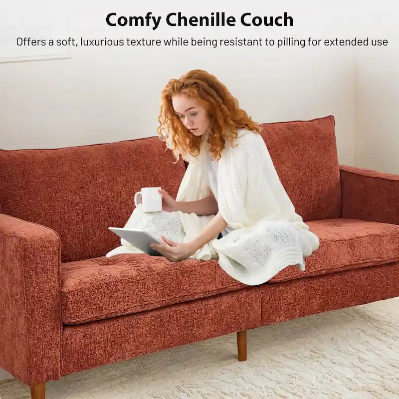 Causeuse en chenille de 82 pouces avec ports USB – Accoudoirs carrés, cadre en bois massif
