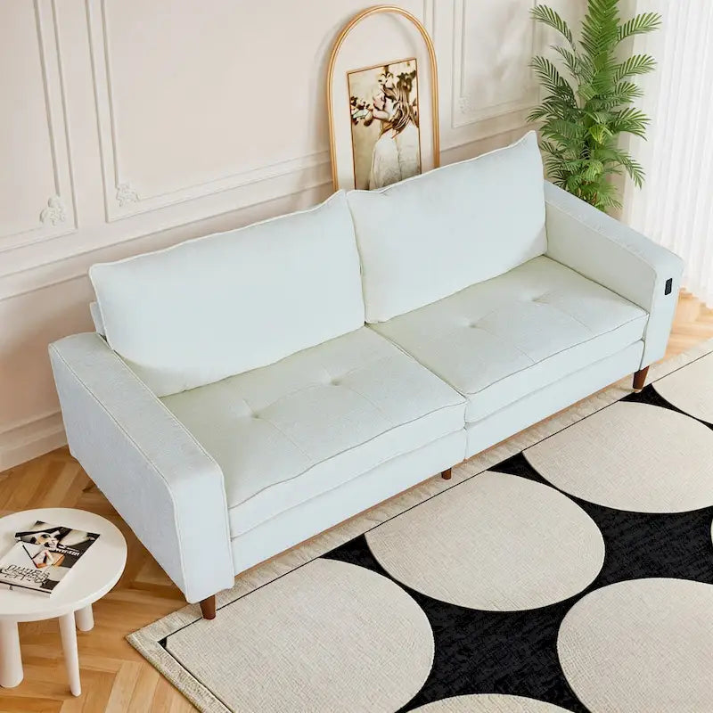 Causeuse en chenille de 82 pouces avec ports USB – Accoudoirs carrés, cadre en bois massif
