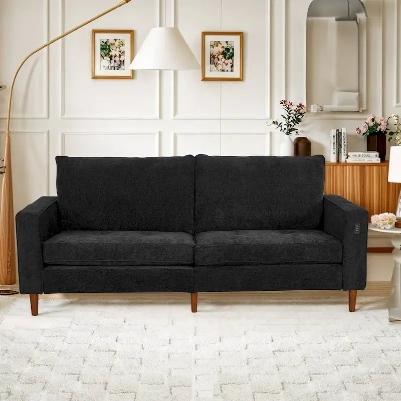 Causeuse en chenille de 82 pouces avec ports USB – Accoudoirs carrés, cadre en bois massif