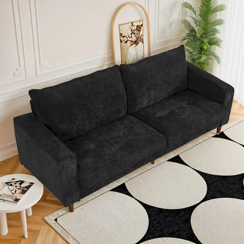 Causeuse en chenille de 82 pouces avec ports USB – Accoudoirs carrés, cadre en bois massif