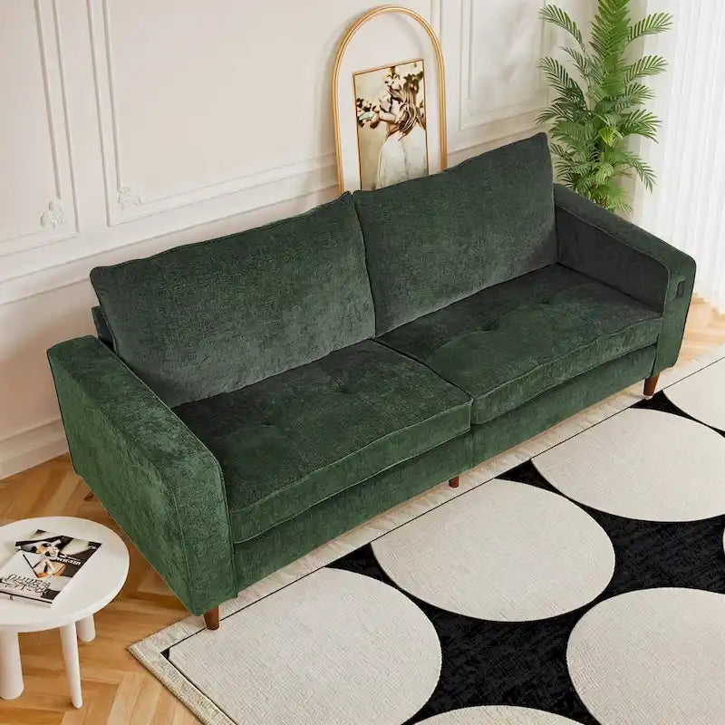 Causeuse en chenille de 82 pouces avec ports USB – Accoudoirs carrés, cadre en bois massif