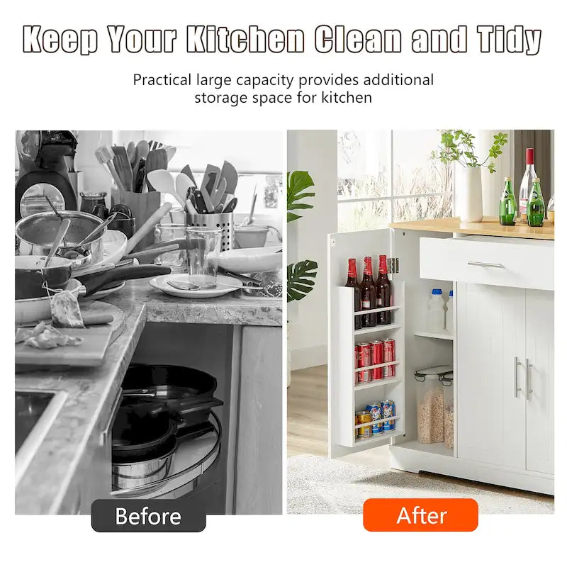 Îlot de cuisine de 135 cm avec poubelle intégrée et rangement réglable
