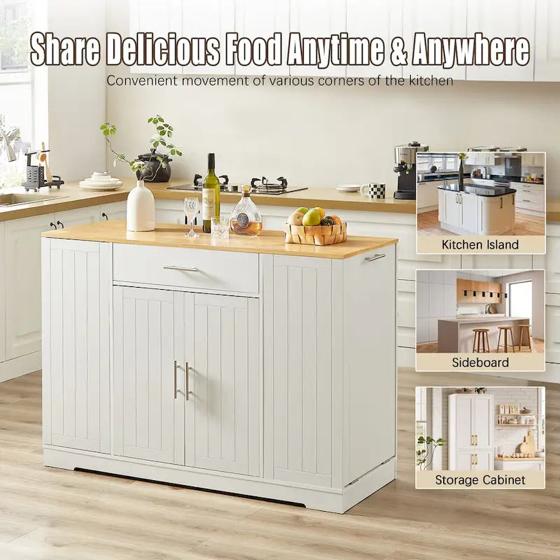 Îlot de cuisine de 135 cm avec poubelle intégrée et rangement réglable