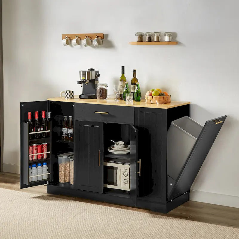 Îlot de cuisine de 135 cm avec poubelle intégrée et rangement réglable