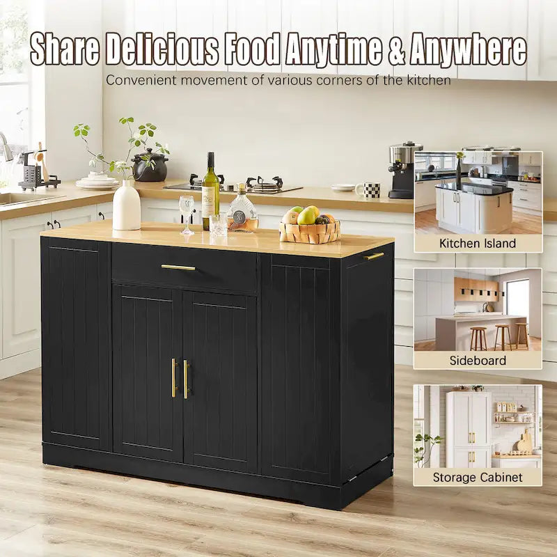 Îlot de cuisine de 135 cm avec poubelle intégrée et rangement réglable