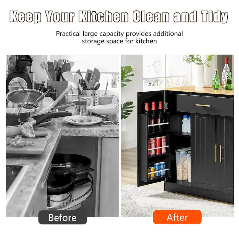 Îlot de cuisine de 135 cm avec poubelle intégrée et rangement réglable
