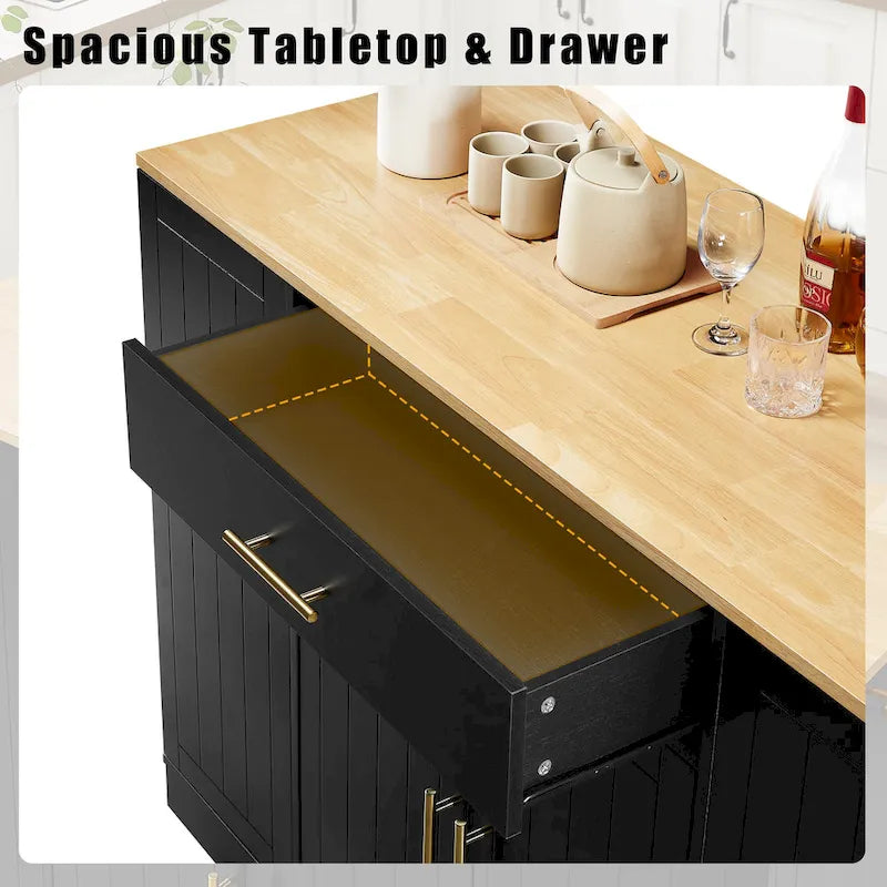 Îlot de cuisine de 135 cm avec poubelle intégrée et rangement réglable