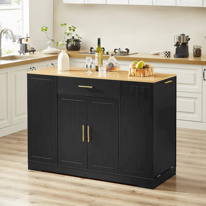 Îlot de cuisine de 135 cm avec poubelle intégrée et rangement réglable