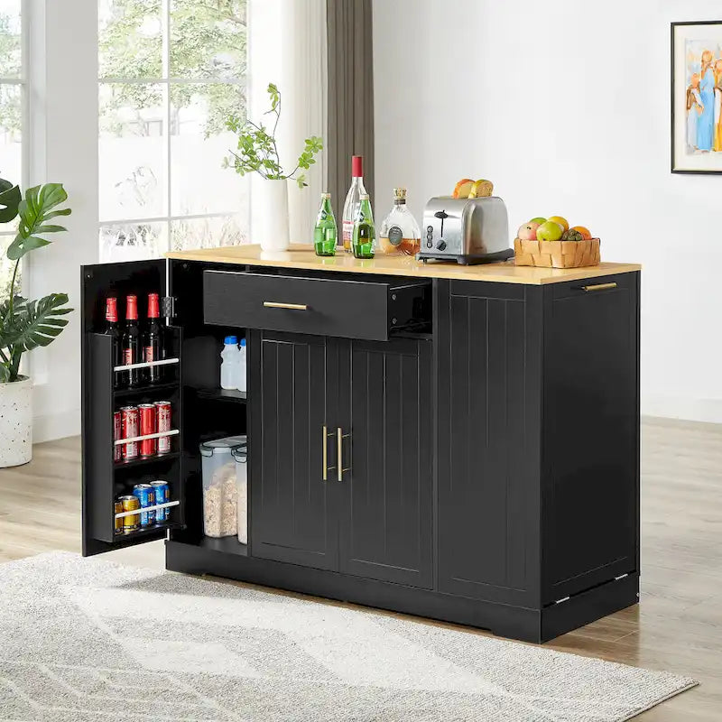 Îlot de cuisine de 135 cm avec poubelle intégrée et rangement réglable