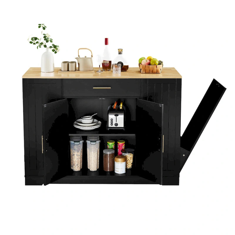 Îlot de cuisine de 135 cm avec poubelle intégrée et rangement réglable