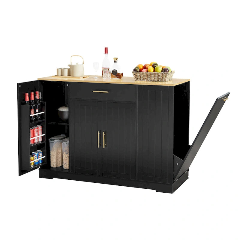 Îlot de cuisine de 135 cm avec poubelle intégrée et rangement réglable