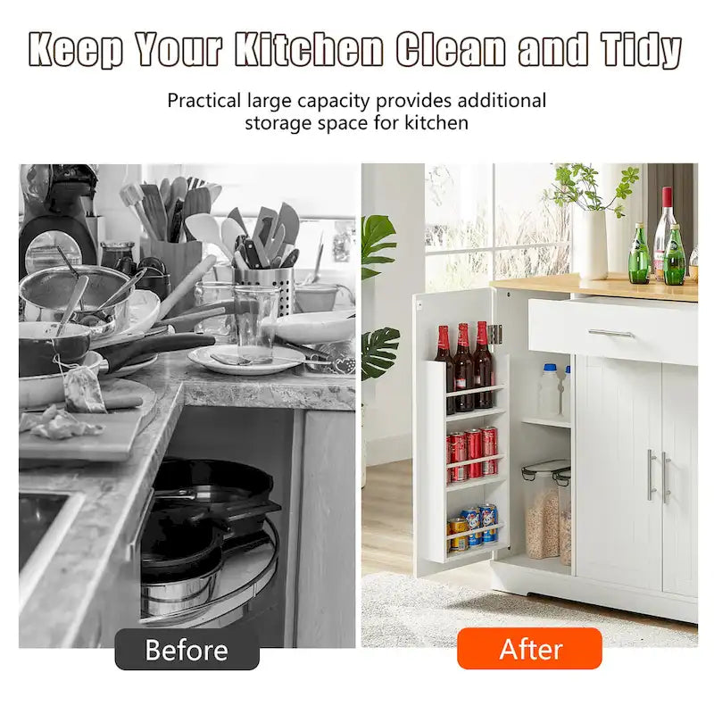 Îlot de cuisine de 135 cm avec poubelle intégrée et rangement réglable