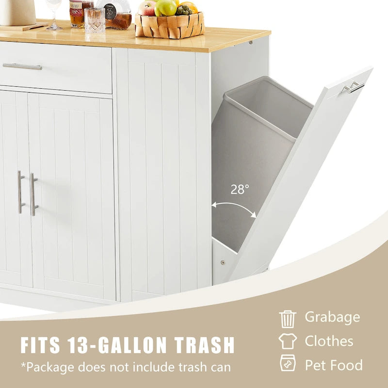 Îlot de cuisine de 135 cm avec poubelle intégrée et rangement réglable