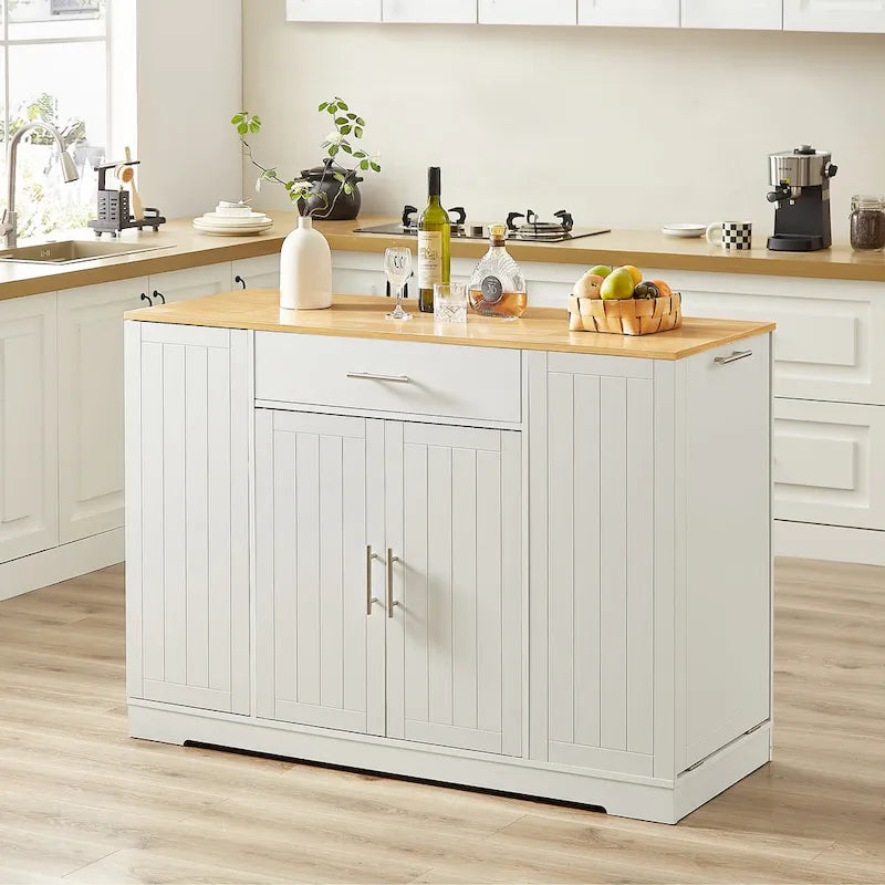 Îlot de cuisine de 135 cm avec poubelle intégrée et rangement réglable
