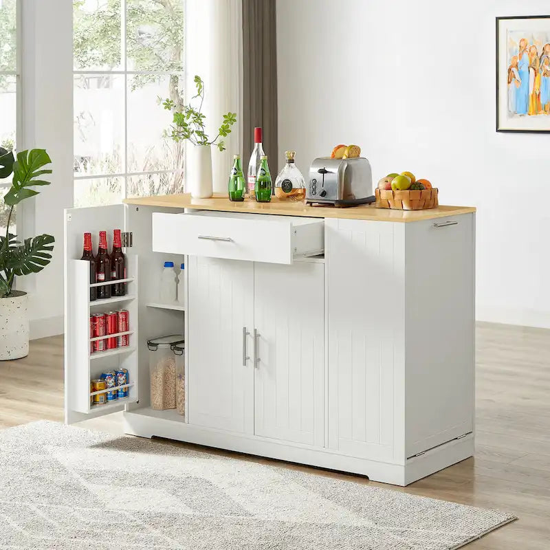 Îlot de cuisine de 135 cm avec poubelle intégrée et rangement réglable