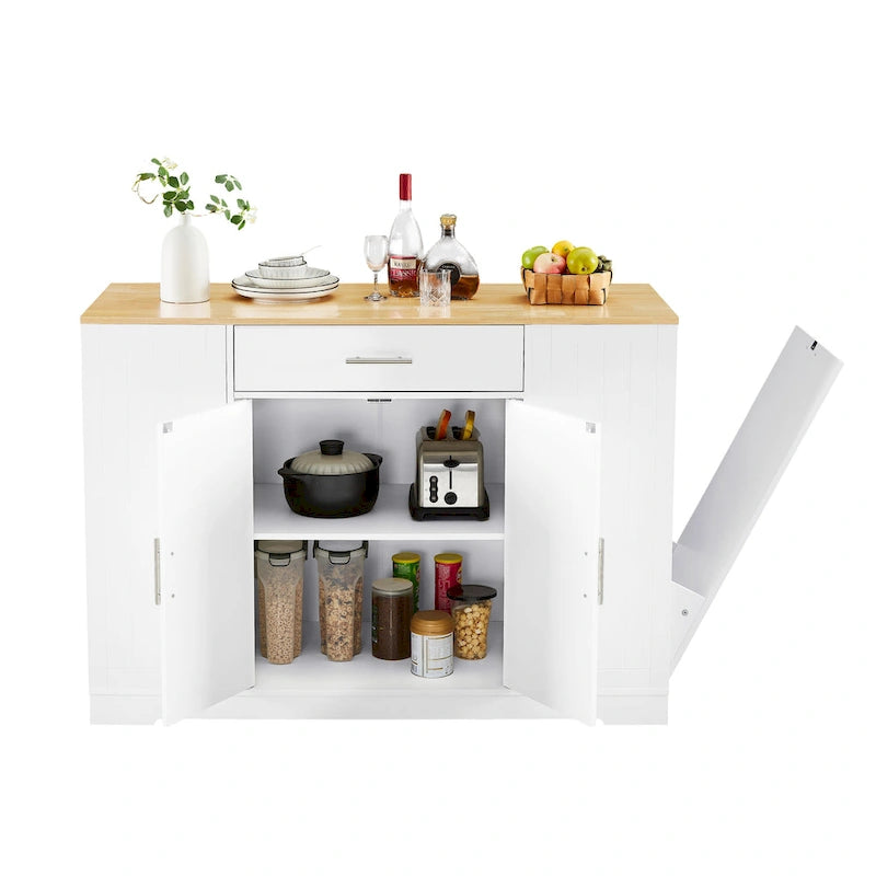 Îlot de cuisine de 135 cm avec poubelle intégrée et rangement réglable