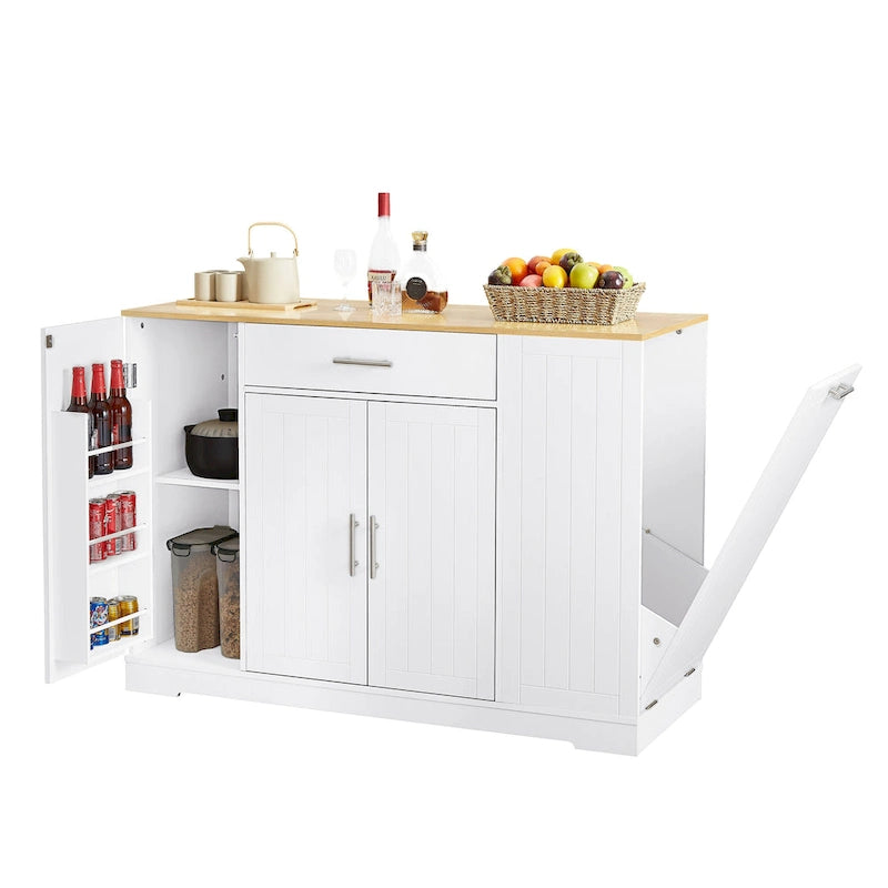 Îlot de cuisine de 135 cm avec poubelle intégrée et rangement réglable