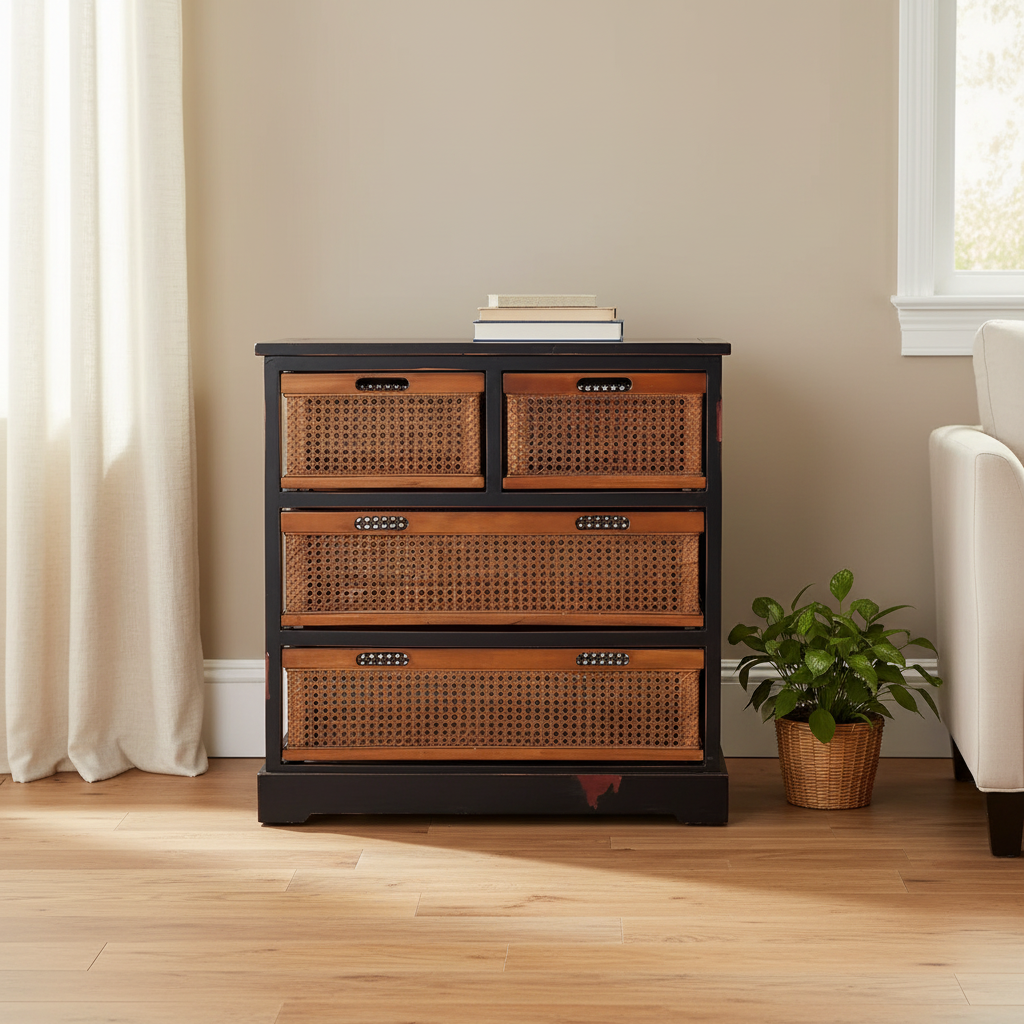4-Drawer Cane Cabinet Scene