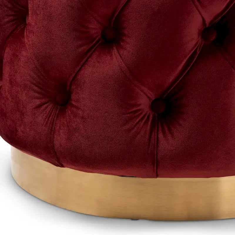 Pouf ottoman capitonné en velours avec base en or brossé – Repose-pieds carré glamour