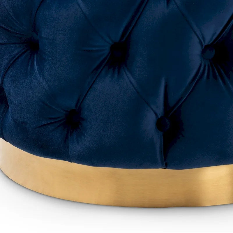 Pouf ottoman capitonné en velours avec base en or brossé – Repose-pieds carré glamour