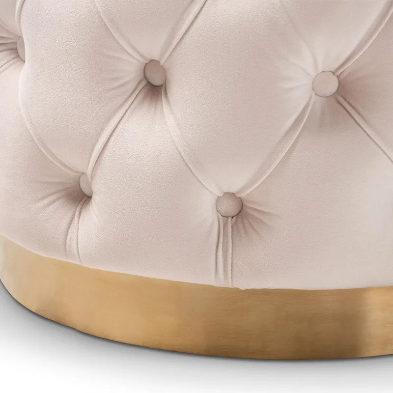 Pouf ottoman capitonné en velours avec base en or brossé – Repose-pieds carré glamour
