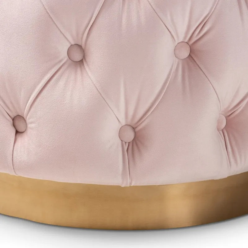 Pouf ottoman capitonné en velours avec base en or brossé – Repose-pieds carré glamour
