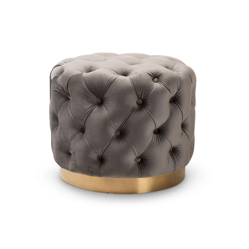 Pouf ottoman capitonné en velours avec base en or brossé – Repose-pieds carré glamour