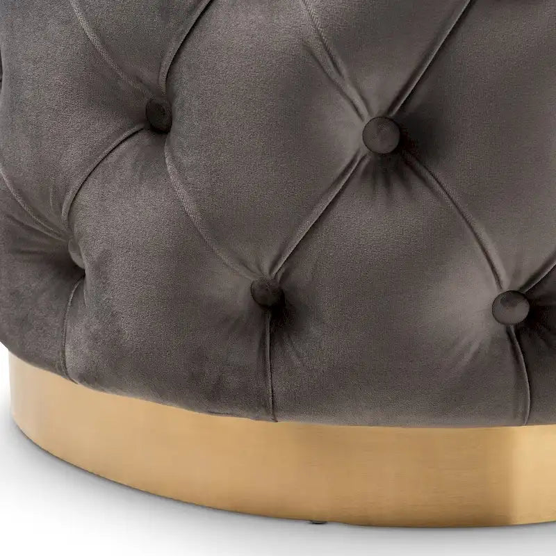 Pouf ottoman capitonné en velours avec base en or brossé – Repose-pieds carré glamour