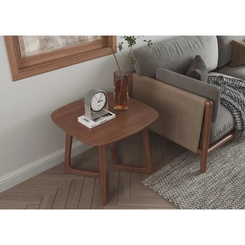 Table d'appoint rectangulaire en bois massif à bords naturels – Finition noyer, style scandinave
