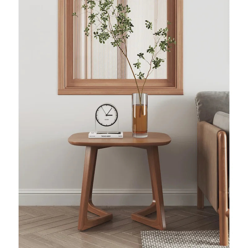 Table d'appoint rectangulaire en bois massif à bords naturels – Finition noyer, style scandinave