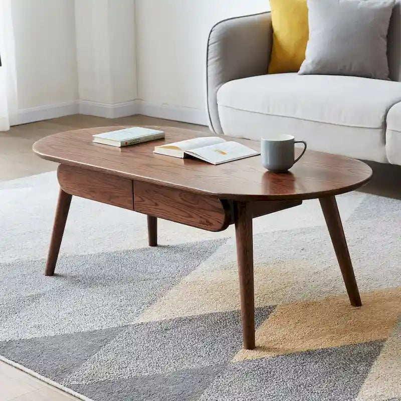 Table basse en chêne massif avec étagère de rangement – Coins arrondis, assemblage tenon-mortaise