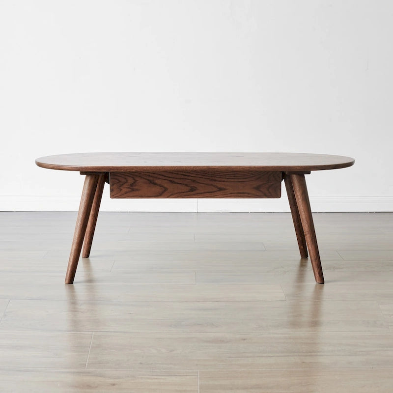 Table basse en chêne massif avec étagère de rangement – Coins arrondis, assemblage tenon-mortaise