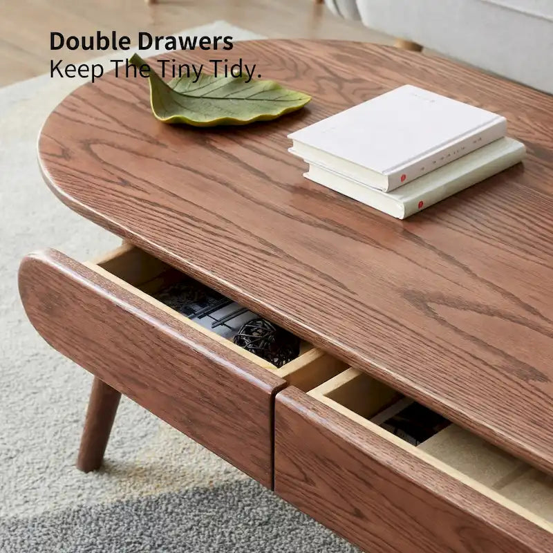 Table basse en chêne massif avec étagère de rangement – Coins arrondis, assemblage tenon-mortaise