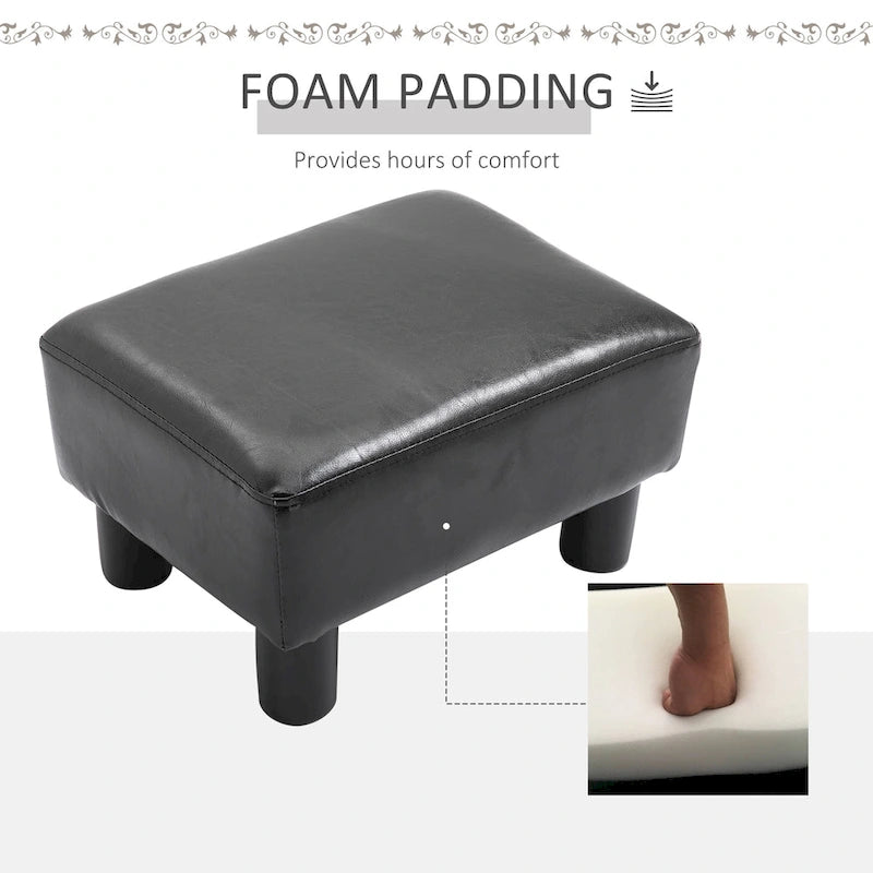 Repose-Pieds Ottoman Rectangulaire en Similicuir – Siège Rembourré en Mousse et Pieds Relevés