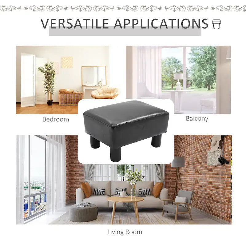 Repose-Pieds Ottoman Rectangulaire en Similicuir – Siège Rembourré en Mousse et Pieds Relevés