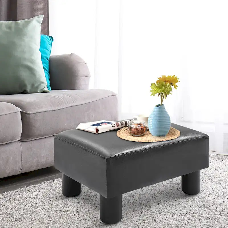 Repose-Pieds Ottoman Rectangulaire en Similicuir – Siège Rembourré en Mousse et Pieds Relevés