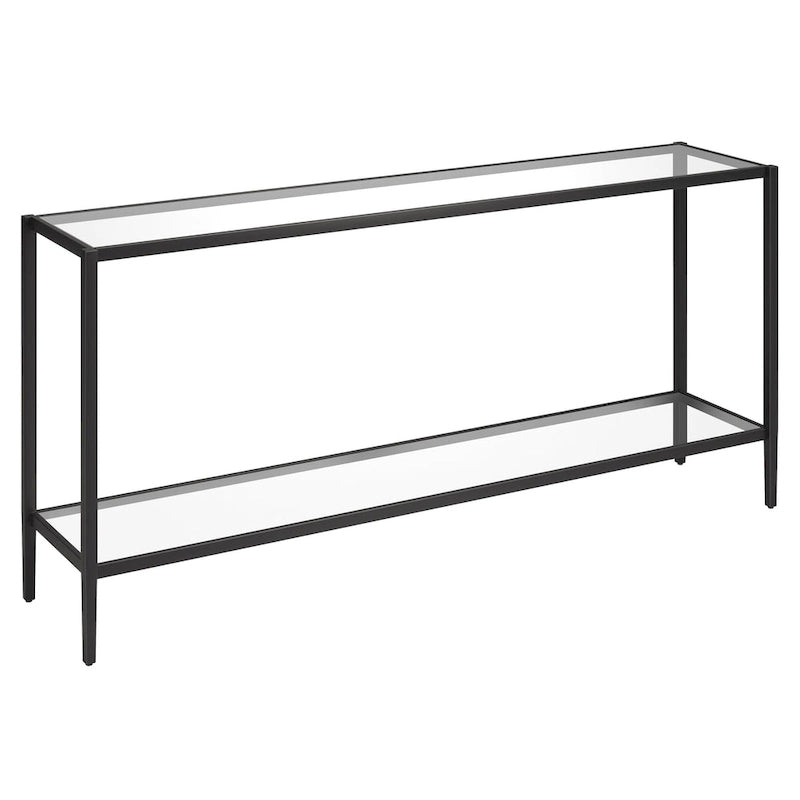 Console rectangulaire de 64 pouces avec étagère en verre trempé et cadre en métal