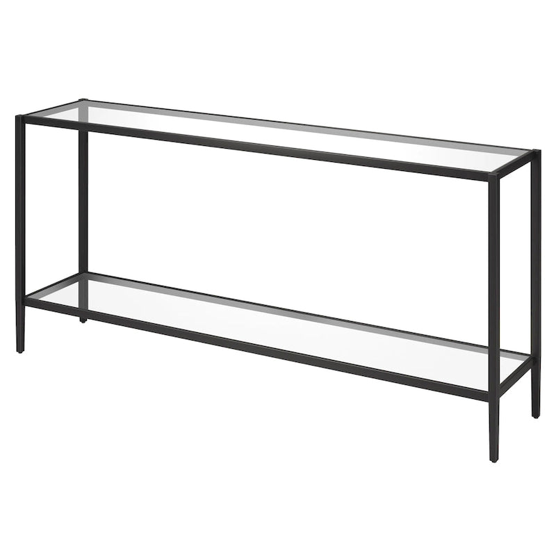 Console rectangulaire de 64 pouces avec étagère en verre trempé et cadre en métal