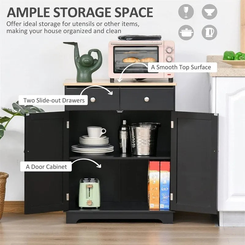 Buffet vaisselier et meuble de rangement de cuisine de 68,5 cm – 2 tiroirs, étagère réglable et 6 options de couleur